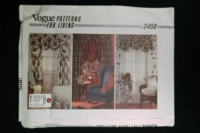 Vogue 2458 Patterns For Living Curtains, Shade, Swag, Valance Instructions Uncut - Image 1 of 3