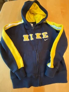 NIKE BLUE YELLOW EMBROIDERED SPELL OUT CHECK SWOOSH FULL ZIP HOODIE BOYS SZ 7 - Picture 1 of 4