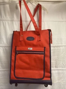 SKYWAY Vintage Luggage Red Rolling Carry-On Travel Bag W/ Zipper Pouch 1960s/70s - Picture 1 of 15