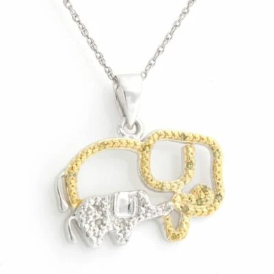 Collar Colgante Elefante Diamante Amarillo y Blanco Chapado en Oro Blanco 14K Esterlina Foto 1 de 4