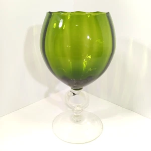 Jumbo MCM Emerald Green Wine Goblet Chalice w/ keyhole stem Vintage - Picture 1 of 8