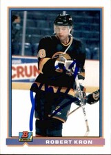 Robert Kron Signed Autographed 90/91 Bowman card Vancouver Canucks