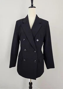 H&M Double Breasted Blazer Womens M Black Lined Career Classic - Picture 1 of 11