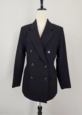 Blazer H&M Doble Pecho Mujer M Negro Forrado Carrera Clásico Foto 1 de 4