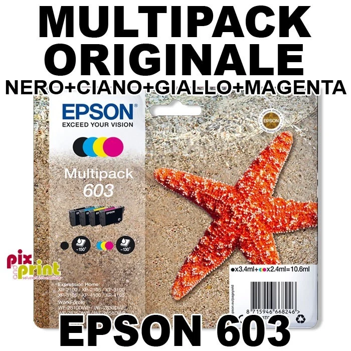 Epson 603 MULTIPACK 4 COLORI CARTUCCE ORIGINALI WF-2830 WF-2870 XP-2100 XP-3100 - Immagine 1 di 1