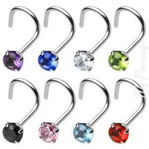 20G 18G 3mm CZ Round Prong Set Nose Screw 316L Surgical Steel Nose Stud Ring - Picture 1 of 1