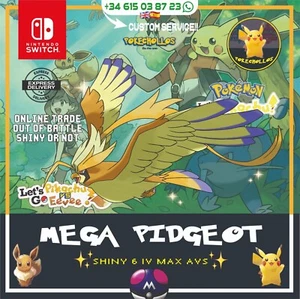 ✨ MEGA PIDGEOT SHINY OR NOT 6IV TRADE ✨ Pokemon Lets Go Pikachu / Eevee 🤎⚡ - Picture 1 of 3