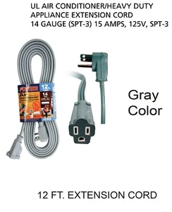 12ft Heavy Duty Appliance AC Power Electric Extension Cord 14 Gauge 15A UL Gray - Afbeelding 1 van 5