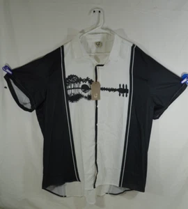Hawalili White and Black Tropical Shirt Guitar Sunset Button up light 3XL T54 - Picture 1 of 6