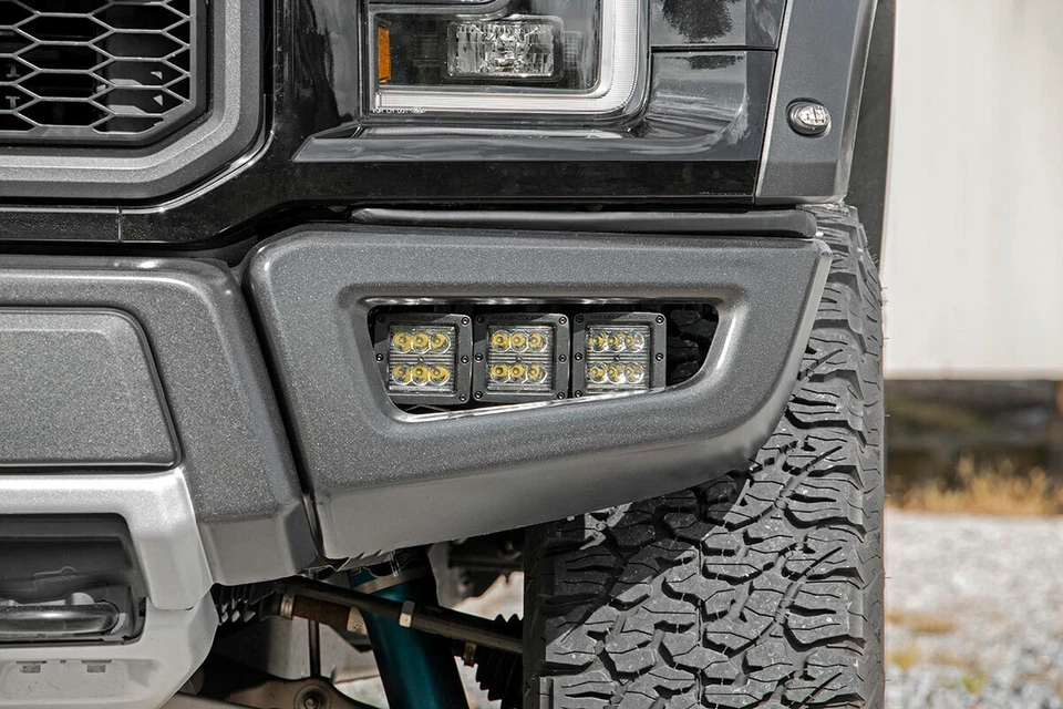 Rough Country Ford Triple LED Fog Light Kit|blk Ser Amber DRL 17-20 F150 Raptor