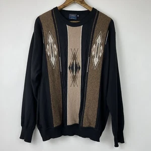 VTG Montechiaro 3D Textured Sweater Pullover Mens 2XL XXL Black Wool Blend - Picture 1 of 10