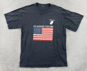 Vtg Faded Black L Single Stitch Shirt USA Flag Print POW/MIA Try Burning This 1 - Picture 1 of 16
