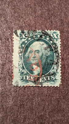 U.S. Stamp #35 F/VF used with both red and black cancels, short perf. - Image 1 of 2
