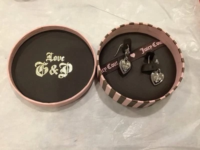 Silver Tone With Crystals  Juicy Couture Dangle Heart Earrings In Box - Image 1 of 4