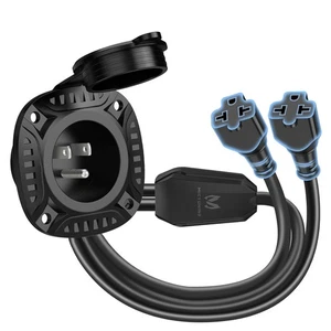 20A 125V AC Port Plug, 5-in-1 Dual 12 AWG Extension Cords, RV Shore Power Inlet - Picture 1 of 9
