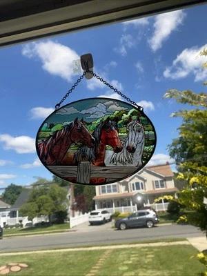 Amia Studio Stained Glass Suncatcher Window Fine Art Horses BEAUTIFUL - Image 1 of 3
