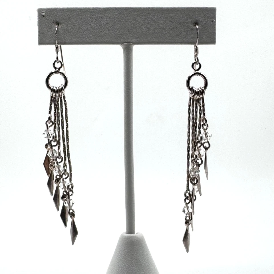 Araña Colgante Cadena Pendientes Cuentas Cristal Plata de Ley 925 Foto 1 de 4