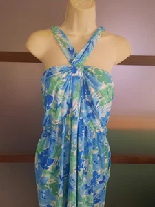 Grace Karin Maxi Dress Womens XL Blue Green Floral Halter Pockets Stretch - Picture 1 of 6