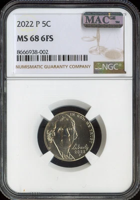 2022 P JEFFERSON NICKEL NGC MS68 FS PQ 2ND FINEST GRADE MAC SPOTLESS . - Image 1 of 2