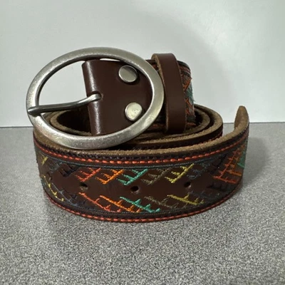 Cinturón grande de cuero bordado geométrico Lucky Brand para mujer NUEVO Foto 1 de 4