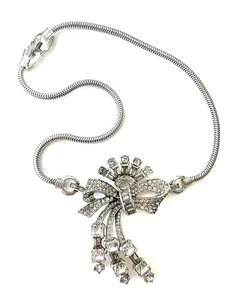 Mazer Retro Necklace w Spray of Clear Baguette and Square Rhinestones Signed - Picture 1 of 6