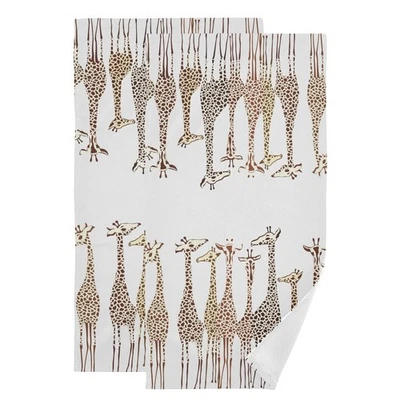 Brown White Giraffe Hand Towels for Bathroom Set of 2,Cute Wild Animal Africa... - Image 1 of 4