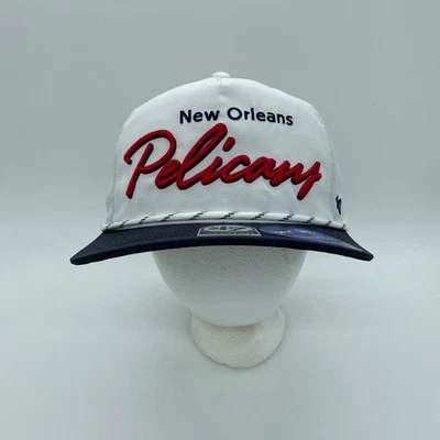 '47 Marca Hitch New Orleans Pelicans NBA Cuerda Snapback Gorra Gorra Blanca Ajustable Foto 1 de 4