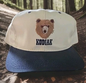 Vintage Kodiak Bear Snapback Hat - Off White w. Navy Brim - Picture 1 of 5