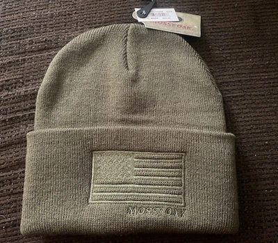 Mossy Oak Winter Hat Olive Color Stitched Logo New - Image 1 of 3