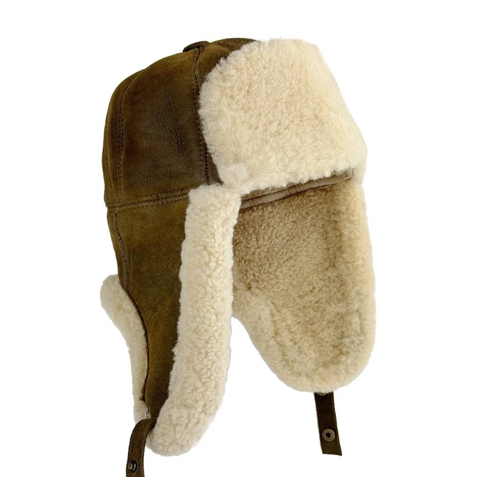 Handmade Russian Ushanka Leather Trapper Genuine Shearling Sheepskin Winter Hat - Image 1 of 4