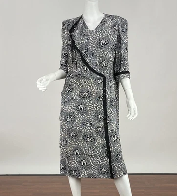 1930s Antique Vintage Novelty Print Gifts Holiday Christmas Rayon Dress Art Deco - Image 1 of 4