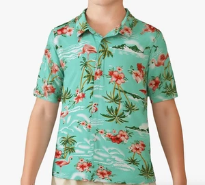 Big Boys Hawaiian Shirt – Flamingo Print Luau Short Sleeve Kids Shirt 10/12 - Picture 1 of 6