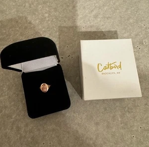 Catbird Small Heirloom Signet Ring 14k Rose Gold W Engraving Size 4 Pinky Ring - Picture 1 of 11