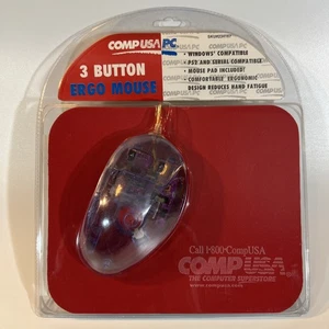 New Old Stock Vintage COMP USA Clear Ergo PC Mouse W/ Mouse Pad - serial & ps/2 - Afbeelding 1 van 15