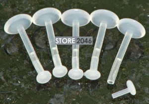 5 Pc 16g 3/8" Acrylic Bio flex Lip Labret Retainer with Push In Top No Metal - Picture 1 of 1