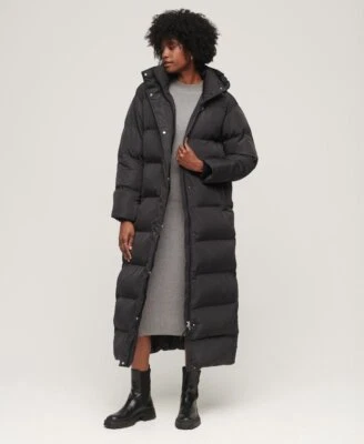 Superdry Womens Studio Maxi Hooded Puffer  Longline Jacket, Black Quilted Fuji - Image 1 of 4