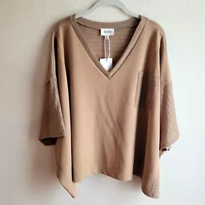 HEYSON Oversize Shirt V-Ausschnitt Gr. S braun Fledermausstruktur Boho kastig Pullover - Bild 1 von 12