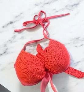 Costume da bagno Aerie taglia 32A arancione caldo rosa push-up imbottito uncinetto ferretto bikini - Foto 1 di 5