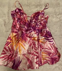 vintage Frederick’s of Hollywood Satin Babydoll lingerie Large Tropical - Picture 1 of 8