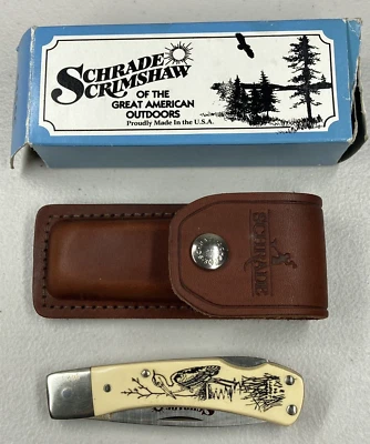 Navaja de Bolsillo Plegable Schrade EE. UU. 515SC De Colección Scrimshaw Funda Garza Azul Foto 1 de 4