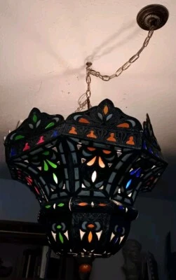 Large Morrocan Handmade Stained Glass Ceiling Lighting Colorful Chandelier - Image 1 of 4
