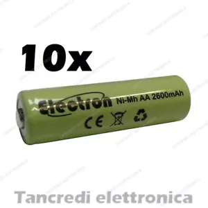 10 Batterie Pile Ricaricabile Ni-Mh AA Stilo 1,2V 2600mAh 14x50mm ready to use - Picture 1 of 1