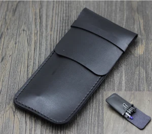 fountain ball point pen storage bag cow Leather Customize handmade black Z542 - Picture 1 of 3