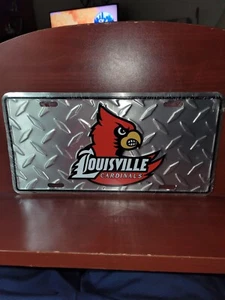 NEW Louisville Cardinals Embossed Diamond Silver Metal License Plate - Picture 1 of 1