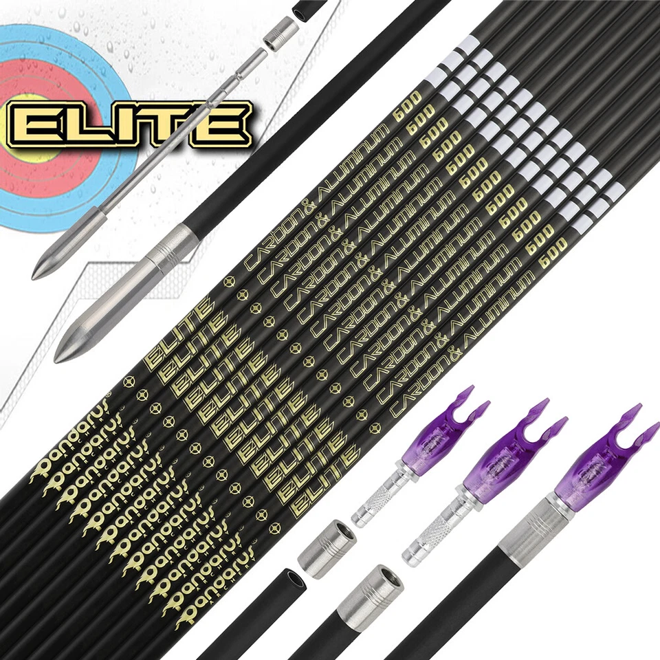 12X Carbon Aluminum Arrows 0.001" SP350-1000 Insert Nock ID3.2mm PANDARUS - Image 1 of 4