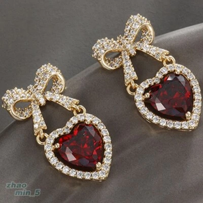 Crystal Bow Stud Earrings Rhinestone Love Heart Drop Dangle Earring Wedding Gift - Image 1 of 4