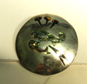 TJ-D1 - TAXCO VINTAGE 925 STERLING ABALONE INLAY SCORPION? BIRD? BROOCH PIN 1.8" - Picture 1 of 7