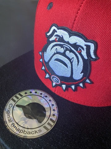GEORGIA BULLDOGS EMBROIDERED UGA DAWG MASCOT LOGO PATCH HAT CAP RED & BLACK SNAP Cover