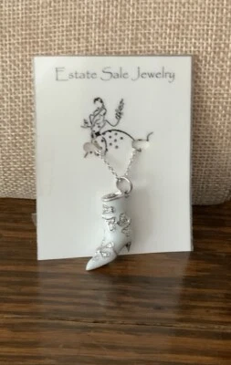 "Collar colgante bota tacón victoriano circonita cúbica esmalte blanco plata esterlina gemas de 16""" Foto 1 de 3