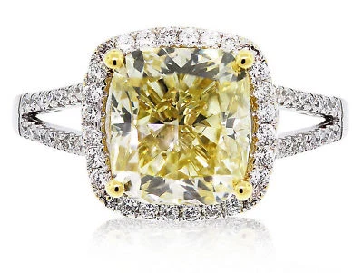 Elegante anillo de compromiso de diamantes GIA amarillo de 3,45 quilates corte cojín oro blanco de 18 k Foto 1 de 3